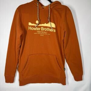 Howler Brothers Mens Small Orange Fleece Pullover Camp Heed The Call Bros Hoodie
